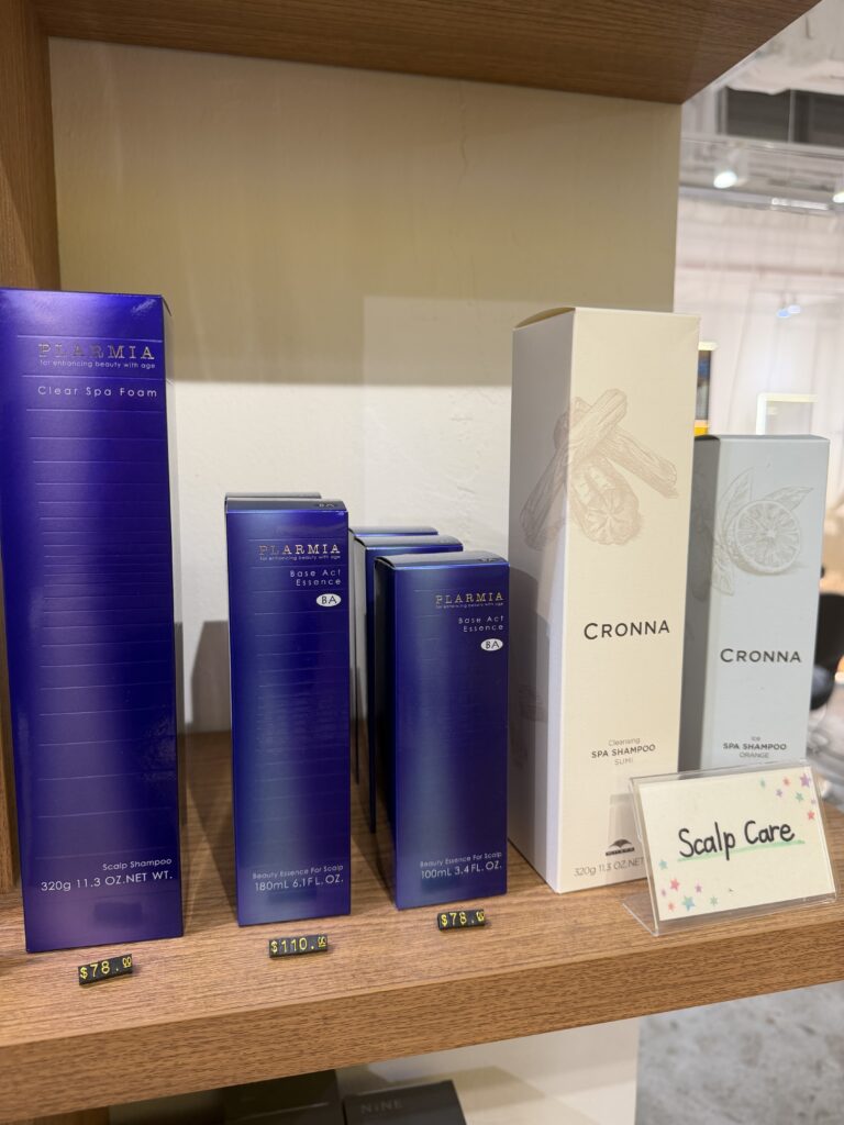 Milbon PLARMIA scalp aging care products displayed at Colors Japanese Hair Salon Singapore