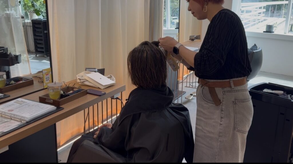 Scalp protection spray before hair color at Colors Japanese Hair Salon Singapore near Clarke Quay MRT and Chinatown, sensitive scalp support for grey coverage, root retouch, and grey blending Singapore