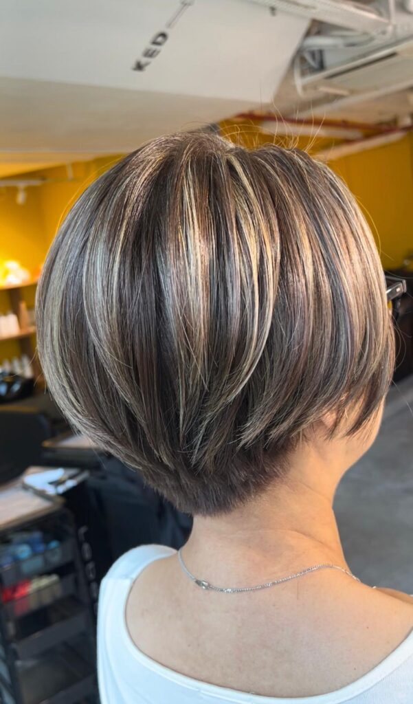 Grey blending short haircut with highlights at Colors Japanese Hair Salon Singapore near Clarke Quay Chinatown