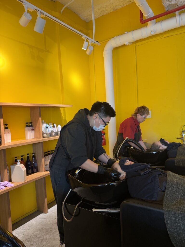 Plex color rinse process at Colors Japanese Hair Salon Singapore, showing controlled chemical treatment, scalp comfort check, and low-damage Japanese hair care techniques.