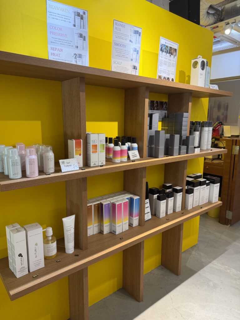 Colors Japanese Hair Salon Singapore professional home care products display, Japanese hair salon Singapore near Clarke Quay offering hair maintenance solutions after color, grey blending, straightening and chemical treatments