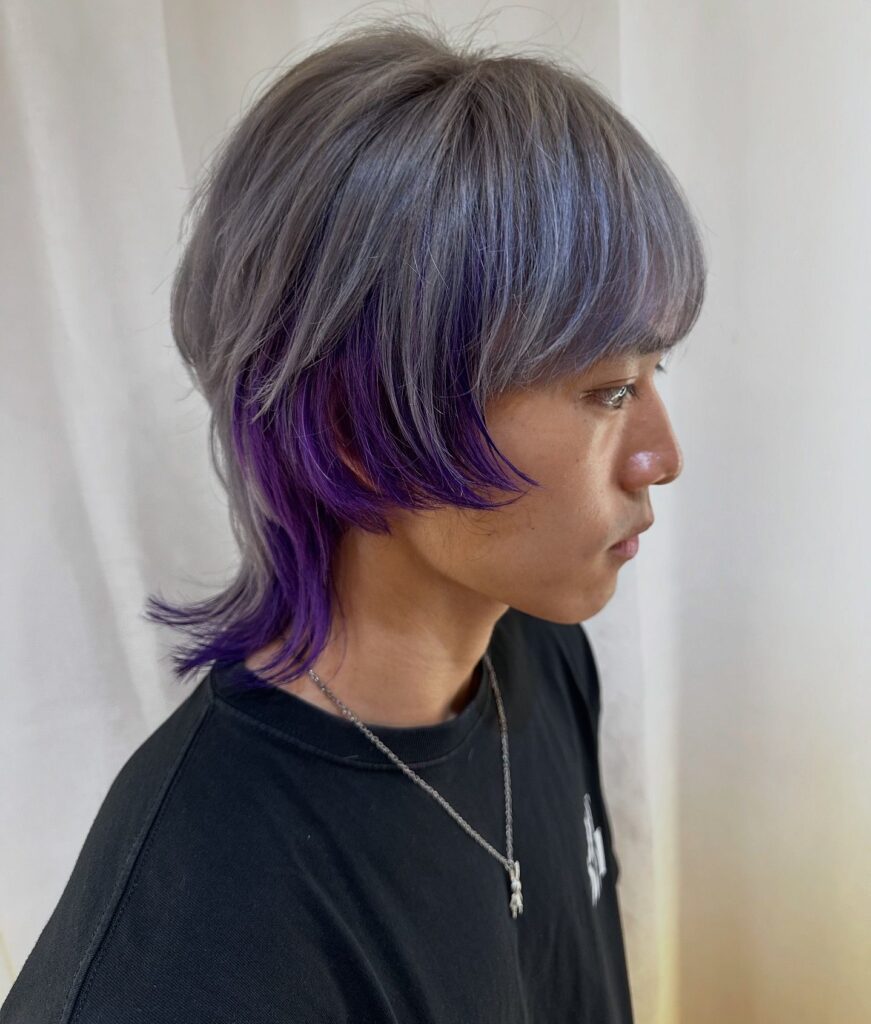 silver surface with purple inner color mash wolf haircut at Colors Japanese Hair Salon Singapore, Japanese hair salon near Clarke Quay, Singapore