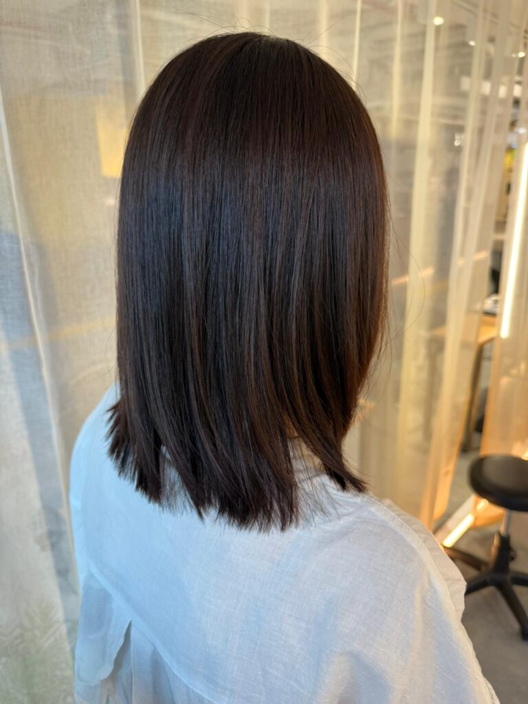grey hair cover ash brown Singapore Japanese hair salon medium haircut natural grey coverage ash brown hair color Clarke Quay Chinatown low damage color humid climate