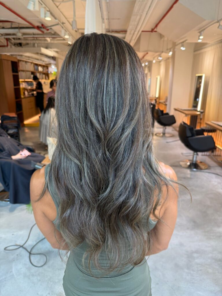 Olive Highlight Long Hair | Japanese Hair Salon Singapore 1 low damage plex color singapore repair bleach highlights japanese hair salon