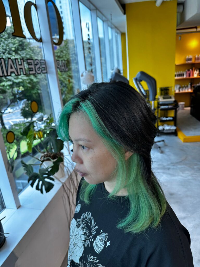 Light green inner bleach face framing Singapore inner color Japanese Hair Salon Singapore bleach design plex low damage Clarke Quay Chinatown Havelock Road