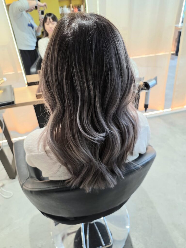 Air touch white silver gradient with plex bleach for long hair at Japanese Hair Salon Singapore