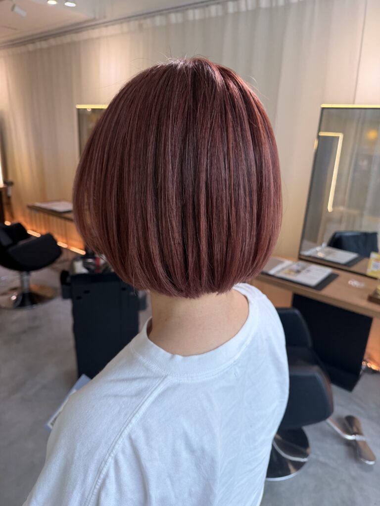 Blunt bob with pink grey blending highlights using plex bleach at Japanese Hair Salon Singapore