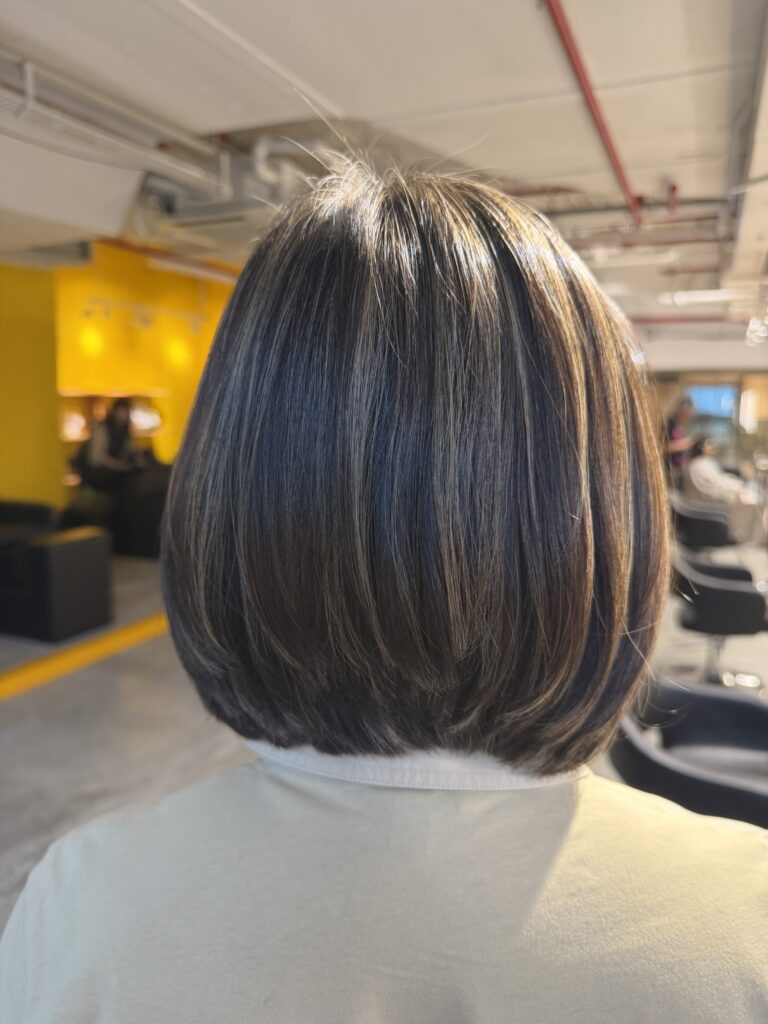 Grey blending bob haircut with bleach highlights at Japanese Hair Salon Singapore Singapore