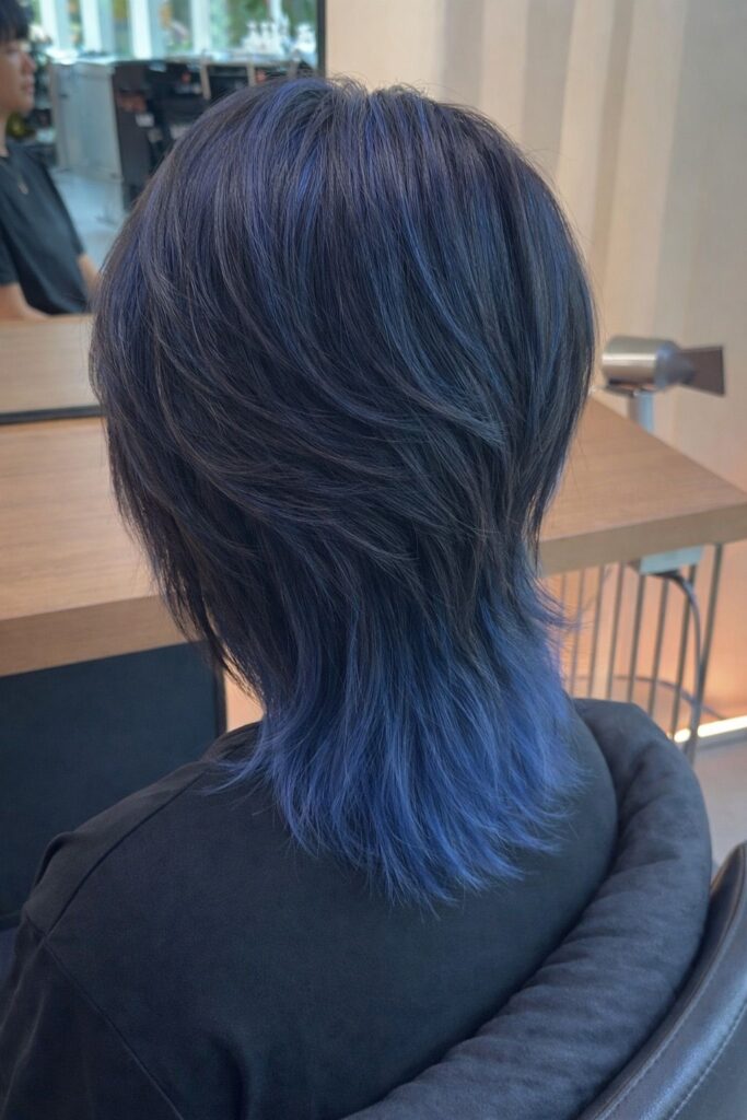 Inner Bleach Blue Hair Wolf Cut | Plex Low Damage Color | Japanese Hair Salon Singapore 1 Inner bleach blue hair color with wolf cut using plex low damage technique at Japanese Hair Salon Singapore