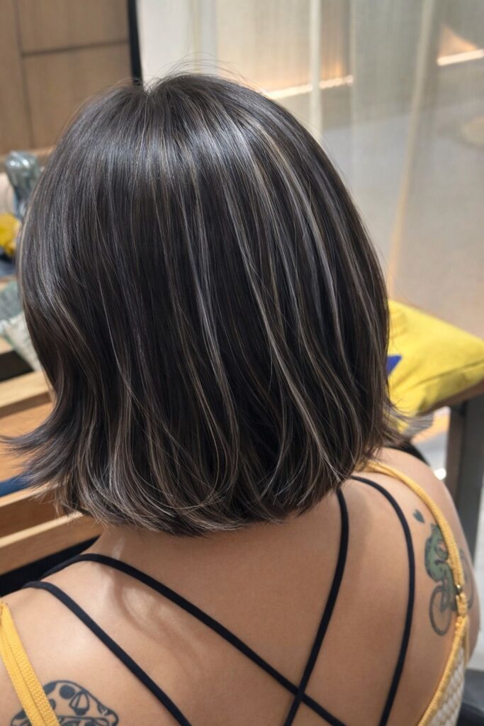 High contrast highlights bob with silver toner and plex bleach at Japanese Hair Salon Singapore