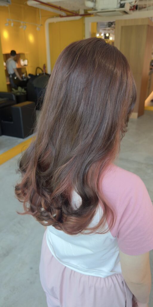 inner bleach pink hair singapore long hair low damage japanese hair salon
