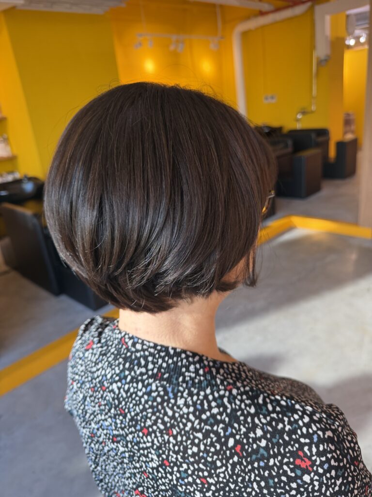 Short graduation bob Singapore, neat nape graduation cut, volume control haircut, grey hair coverage natural brown, Japanese hair salon Singapore Clarke Quay Havelock Road