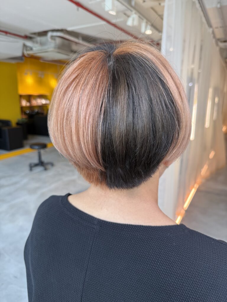 half and half bleach color singapore short bob low damage japanese hair salon
