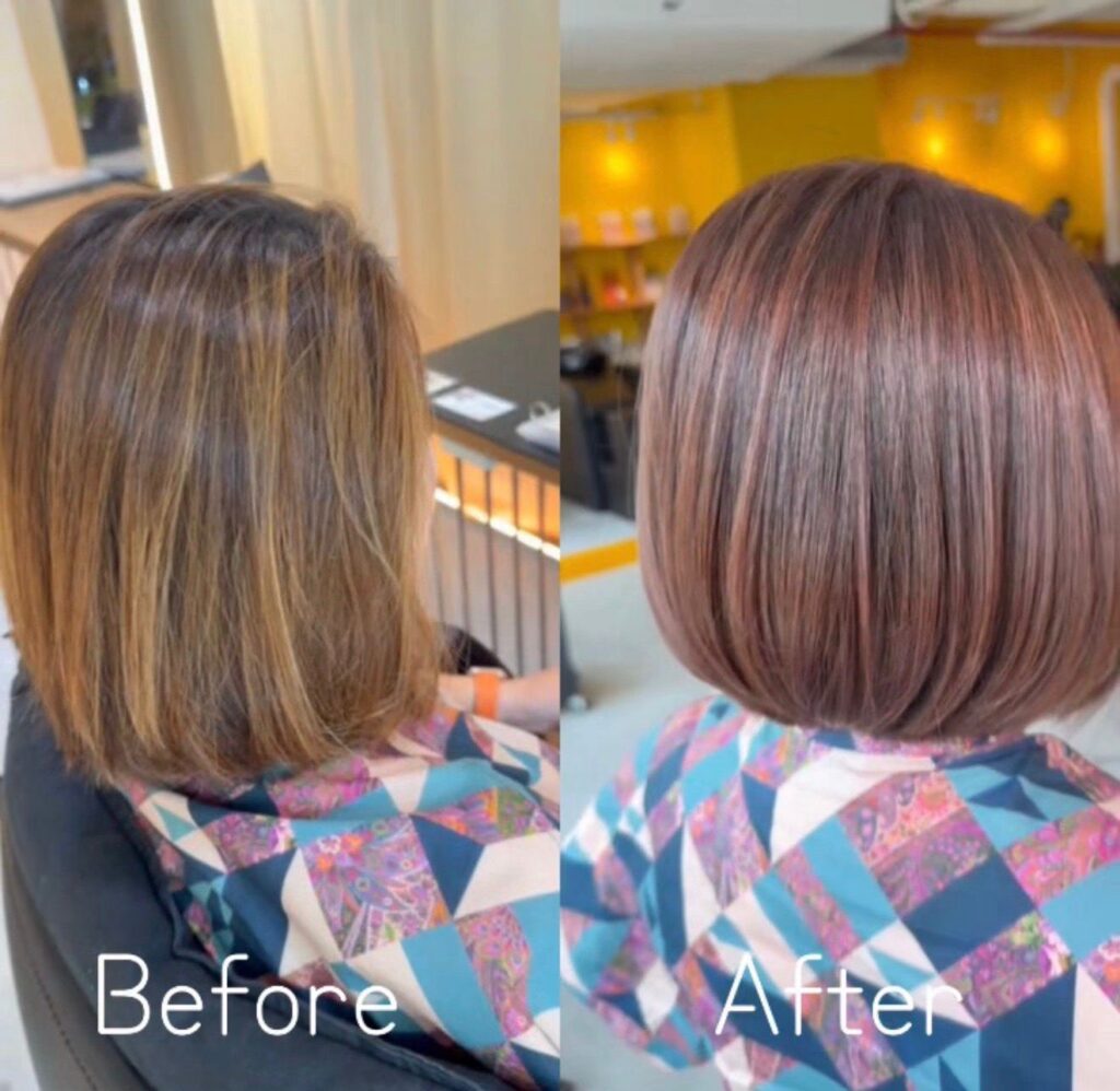 Pink Brown Bob Singapore | Low-Maintenance Japanese Bob 1 pink brown bob singapore low maintenance japanese bob haircut glossy hair color