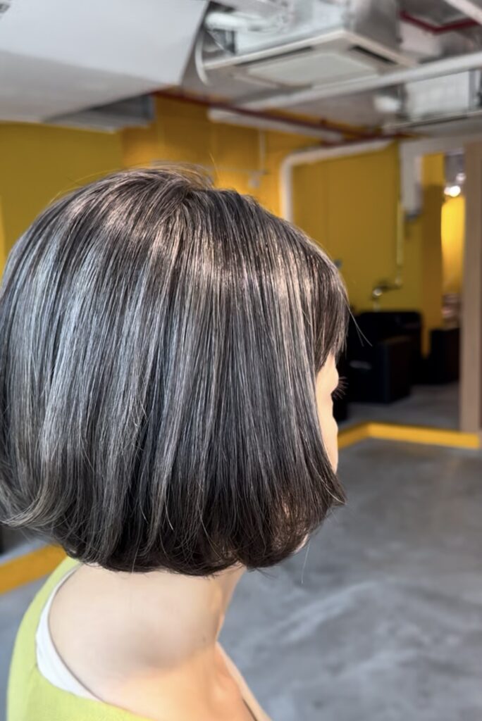 Grey blending bob haircut with perfect shape at Colors Japanese Hair Salon Singapore