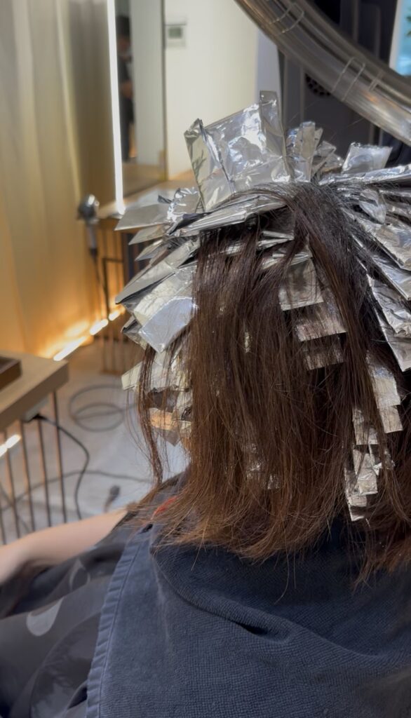 Grey blending highlights process by Colorist Ura at Colors Japanese Hair Salon Singapore