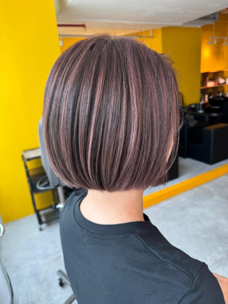 Pink Grey Blending Highlights Bob Singapore | Japanese Hair Salon Singapore 1 Pink grey blending highlights bob Singapore by Colors Japanese Hair Salon Singapore near Clarke Quay MRT, low-damage plex color for soft white hair blending