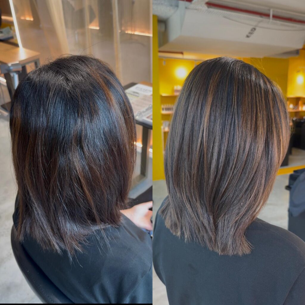 Premium Japanese hair straightening result at Colors Japanese Hair Salon Singapore, showing smooth, natural straight hair with soft movement, reduced frizz, and healthy shine, ideal for Singapore’s humid climate.
