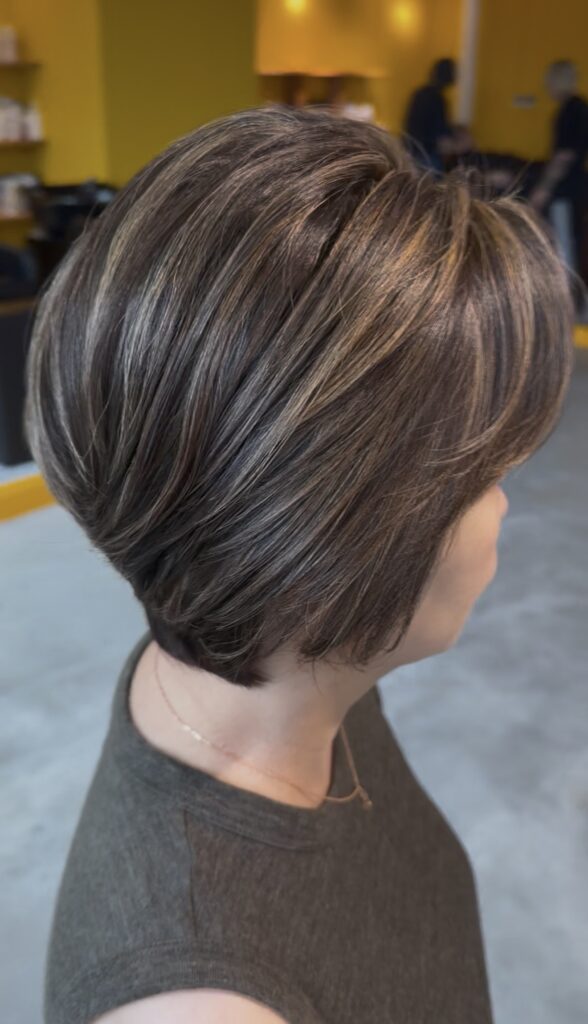 Grey blending highlight ash tone bob at Colors Japanese Hair Salon Singapore near Clarke Quay.