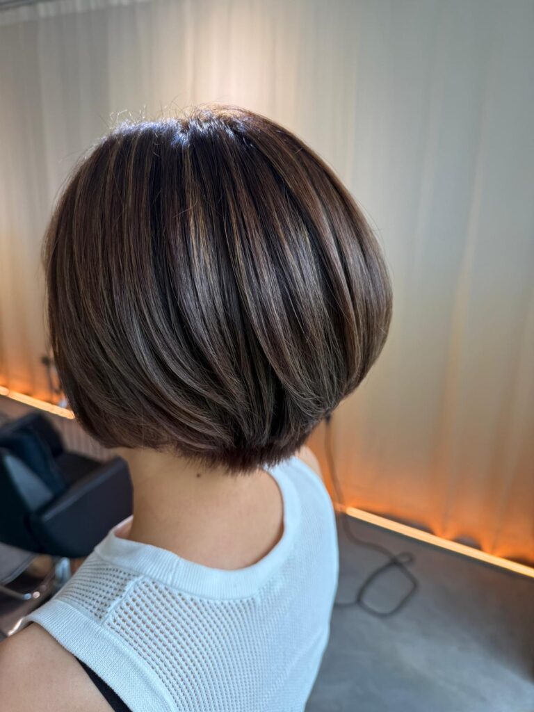 Short bob grey coverage plex color Singapore neat bob haircut at Colors Japanese Hair Salon Singapore near Clarke Quay MRT Chinatown