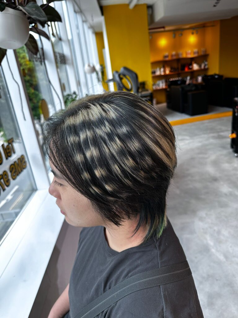 Zebra Stripe Bleach Design Short Hair | Japanese Hair Salon Singapore 1 Zebra stripe bleach design short hair Singapore Japanese hair salon Colors unique highlight low damage bleach design Clarke Quay Chinatown Havelock Road