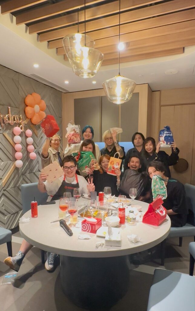 Christmas company dinner with the Colors Japanese Hair Salon Singapore team near Clarke Quay, Chinatown, and Havelock Road.