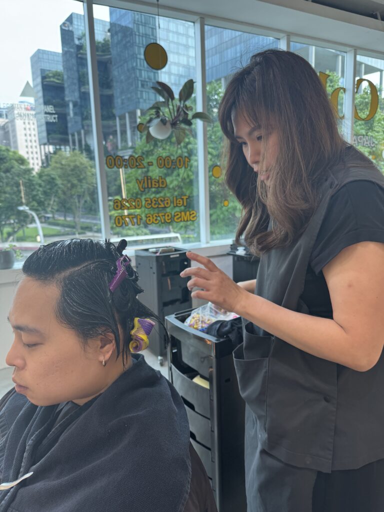 Men’s Korean perm and wolf perm hairstyle at Japanese hair salon in Singapore near Clarke Quay, styled by Sylvia at Colors Japanese Hair Salon Singapore