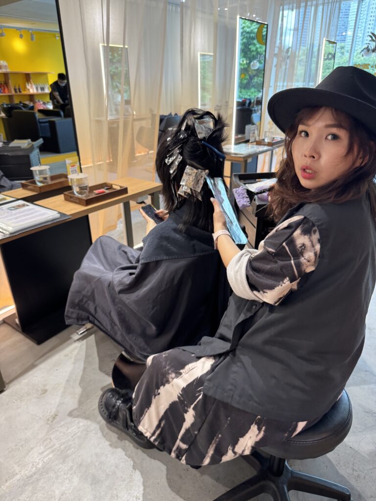 Soft grey blending highlights using Japanese techniques at Colors Japanese Hair Salon Singapore near Clarke Quay and Chinatown