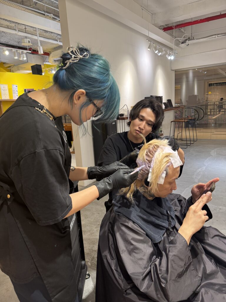 Hands-on bleach retouch training by Japanese stylist at Colors Japanese Hair Salon Singapore near Clarke Quay and Havelock Road