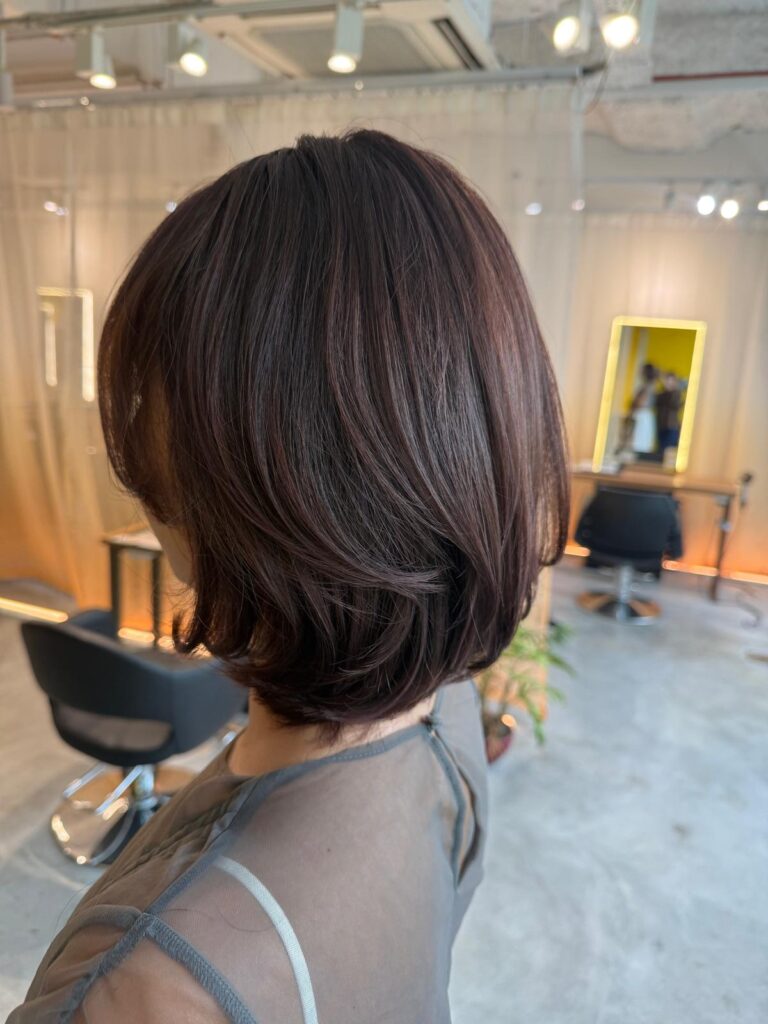 Pink Beige Soft Bob | No Bleach Color | Japanese Hair Salon Singapore 1 Pink brown hair color layered bob haircut Singapore plex color at Colors Japanese Hair Salon Singapore near Clarke Quay MRT Chinatown