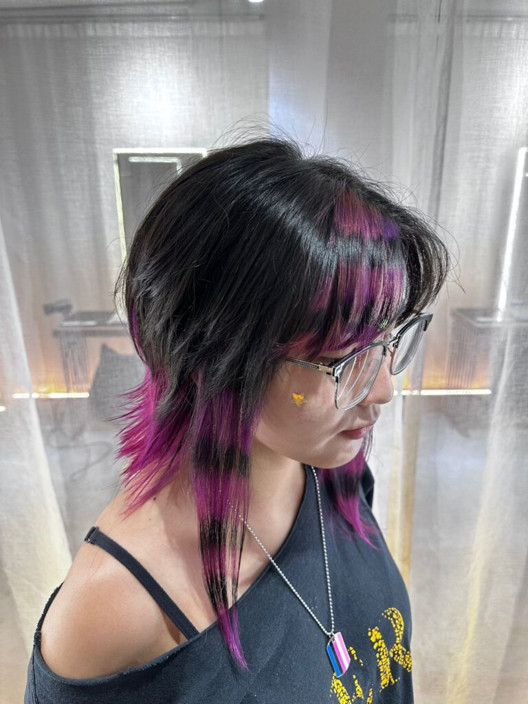 removable black and purple stripe color with PLEX bleach at Colors Japanese Hair Salon Singapore near Clarke Quay