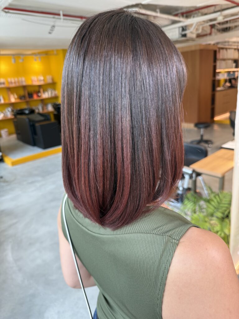 Glossy Brown to Red Gradation Bob | Japanese Hair Salon Singapore 1 Colors Japanese Hair Salon Singapore glossy bob hair with brown to red natural gradation color and plex low-damage coloring
