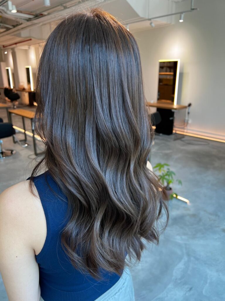 Long layered ash brown plex color Japanese hair salon Singapore near Clarke Quay Havelock Road low damage hair color