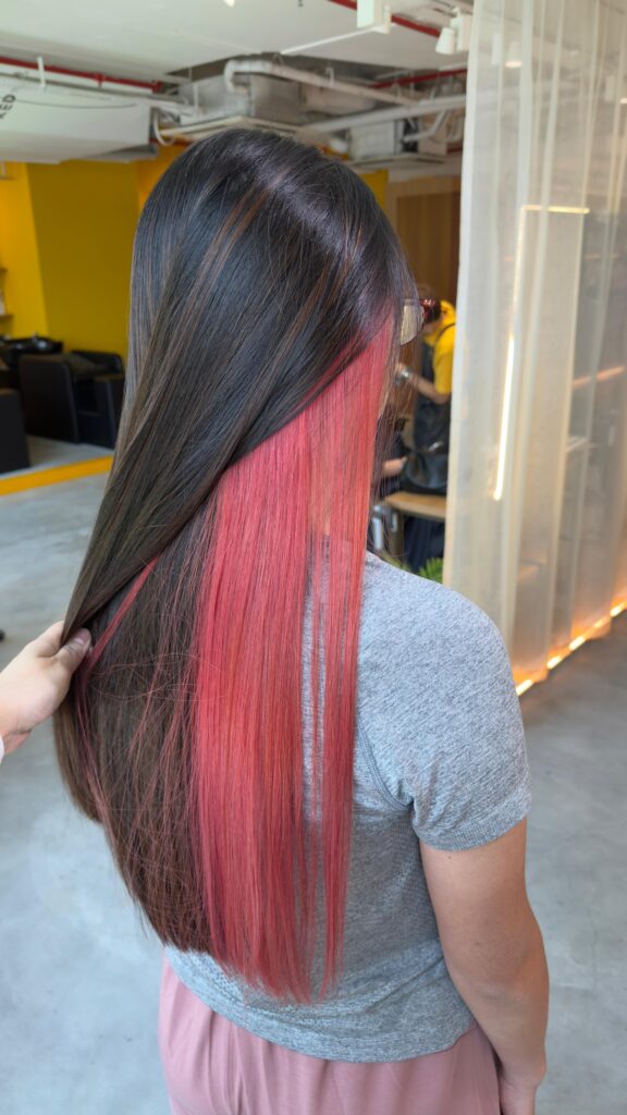 inner pink long hair singapore low damage bleach japanese hair salon