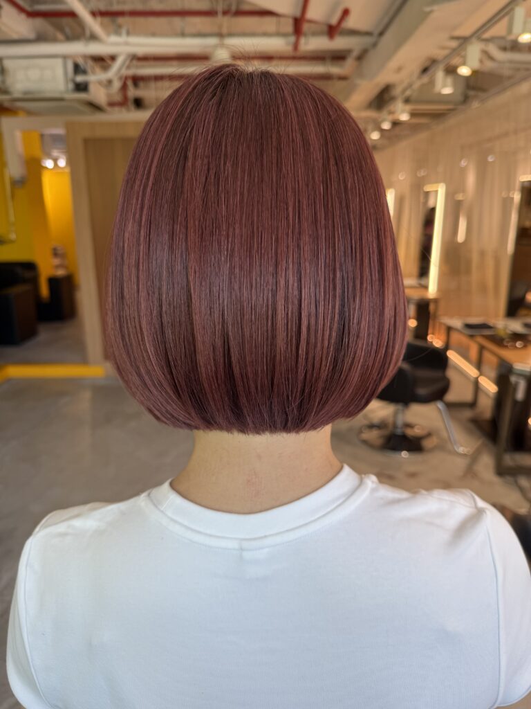 bob haircut pink brown hair singapore low damage japanese hair salon