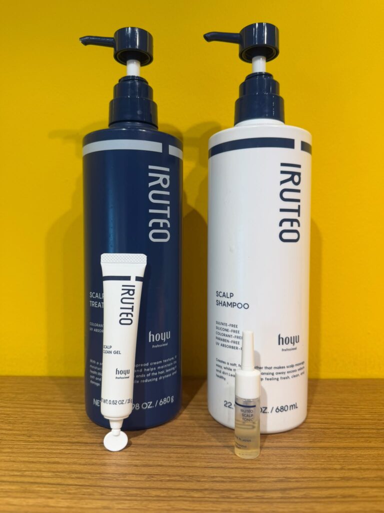 Singapore Scalp Care | New HOYU IRUTEO Scalp Care 1 Singapore Scalp Care with new HOYU IRUTEO scalp shampoo, treatment, cleansing gel, and scalp tonic at Colors Japanese Hair Salon Singapore.