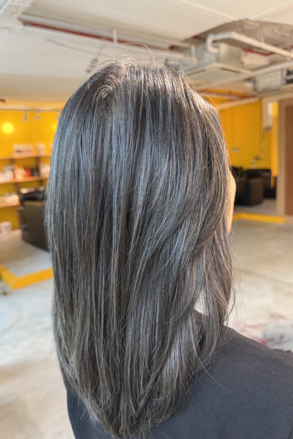 Grey blending silver highlights for low-maintenance hair at Colors Japanese Hair Salon Singapore