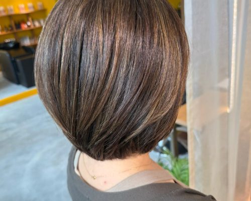 Beige gold grey blending highlights with low damage plex bleach and gradient bob at Japanese Hair Salon Singapore