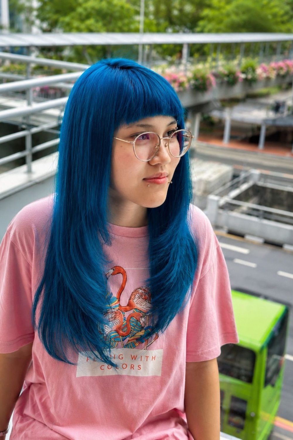 Vivid Blue Full Bleach Hair Color Singapore with Face Layers | Japanese Hair Salon Singapore